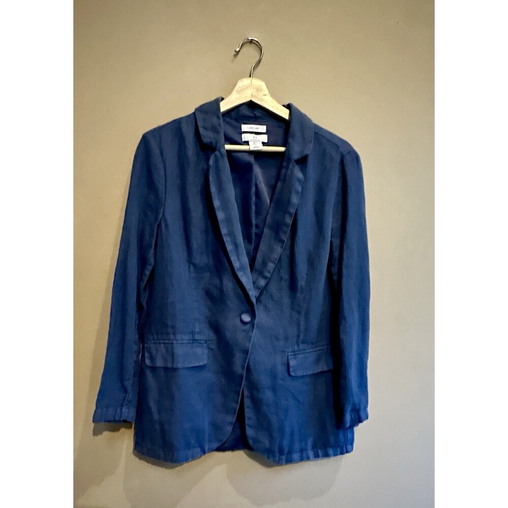 H Halston 100% Linen Blue Blazer Size S Jacket Preppy Country Club Fall Work EUC